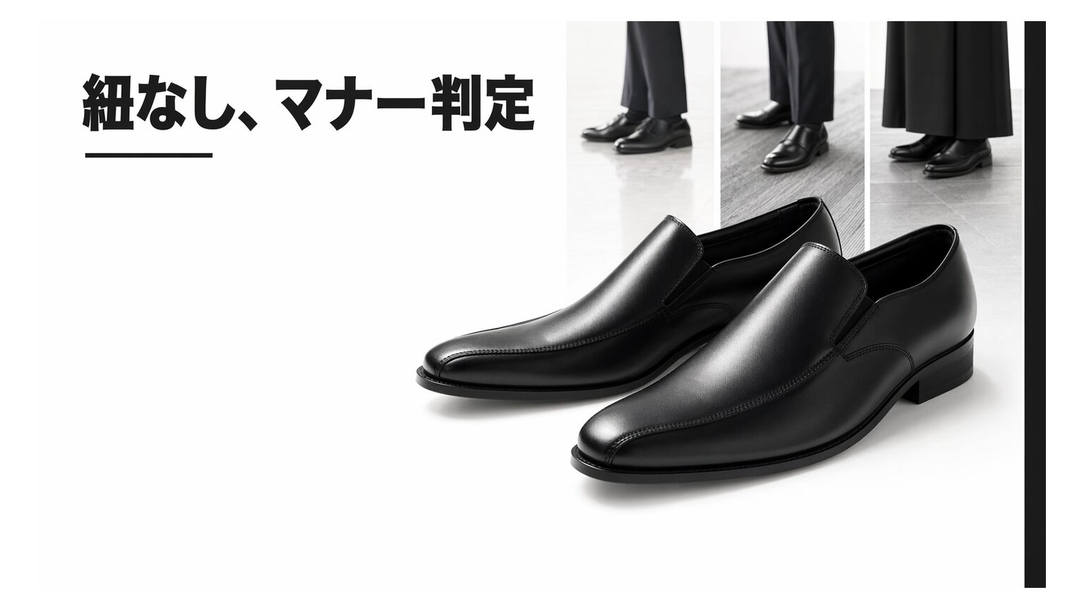 【結論から】ビジネスシューズは紐なしでもOK？マナーを場面別に一発判定（就活・冠婚葬祭も）